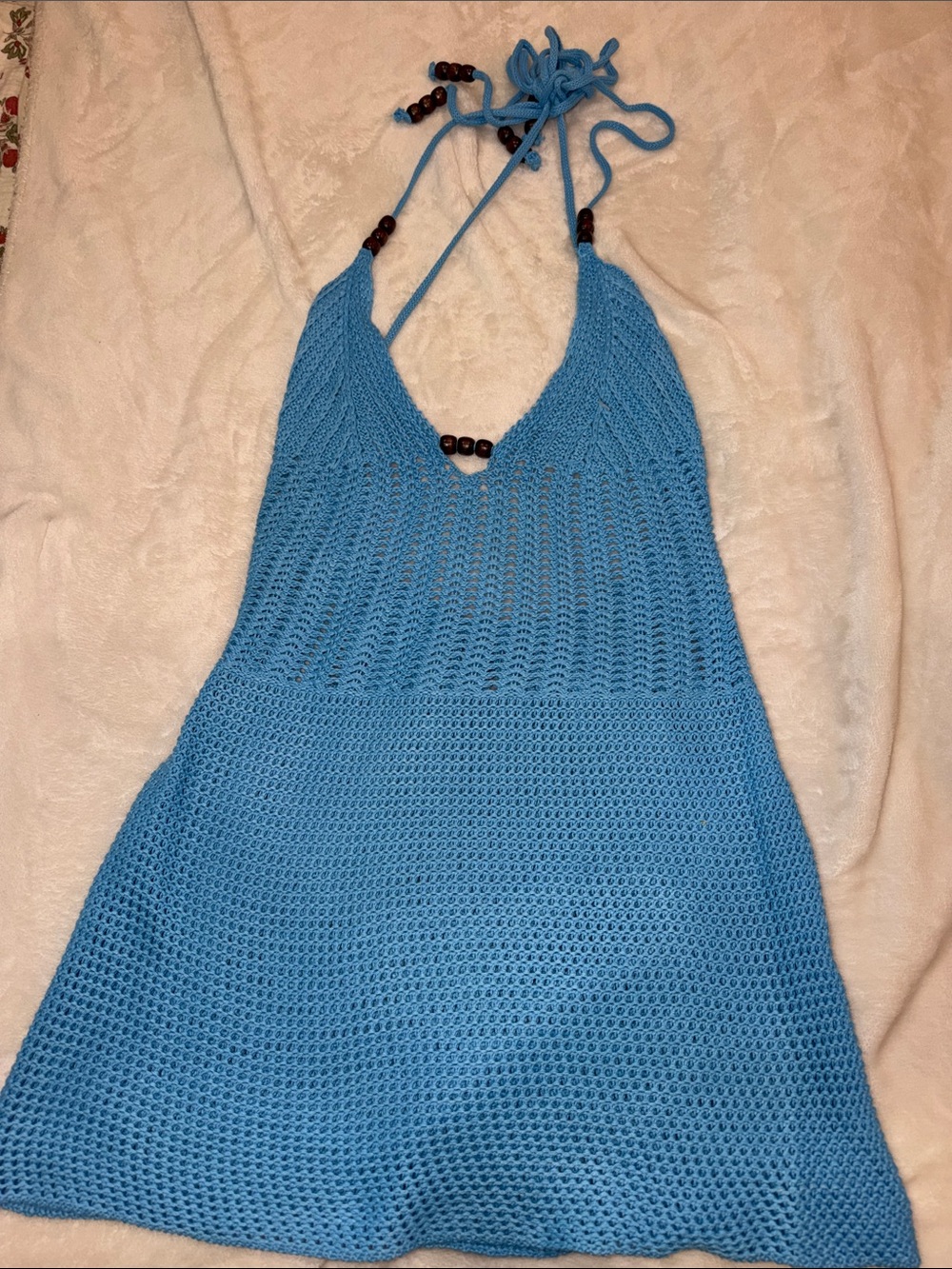 Outcast Dupe Crochet Halter Camisole Dress in Sky Blue